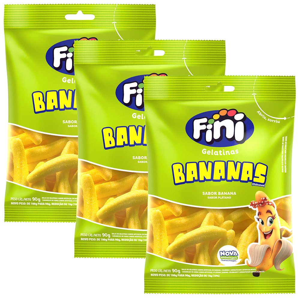 3 Packs de Balas de Gelatina Bananas 90G - Fini