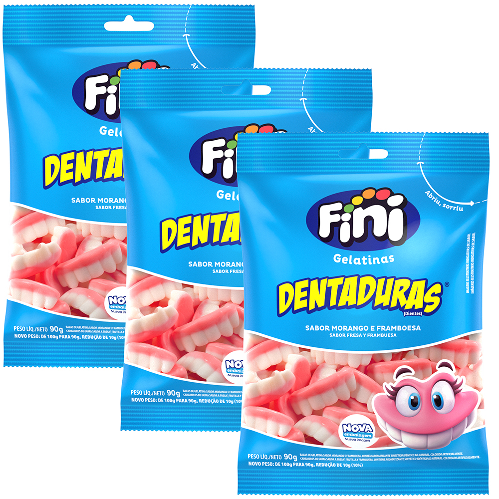 3 Packs de Balas de Gelatina Dentaduras 90G - Fini